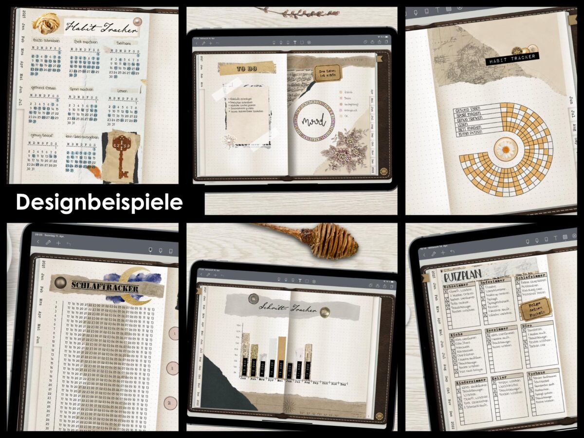 Digitale Vorlagen für BuJo und Planer Vintage