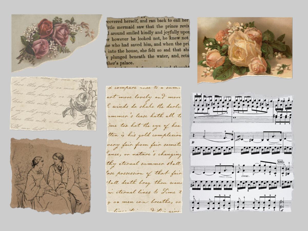 Digitales Stickerset Vintage Romance Papierschnipsel