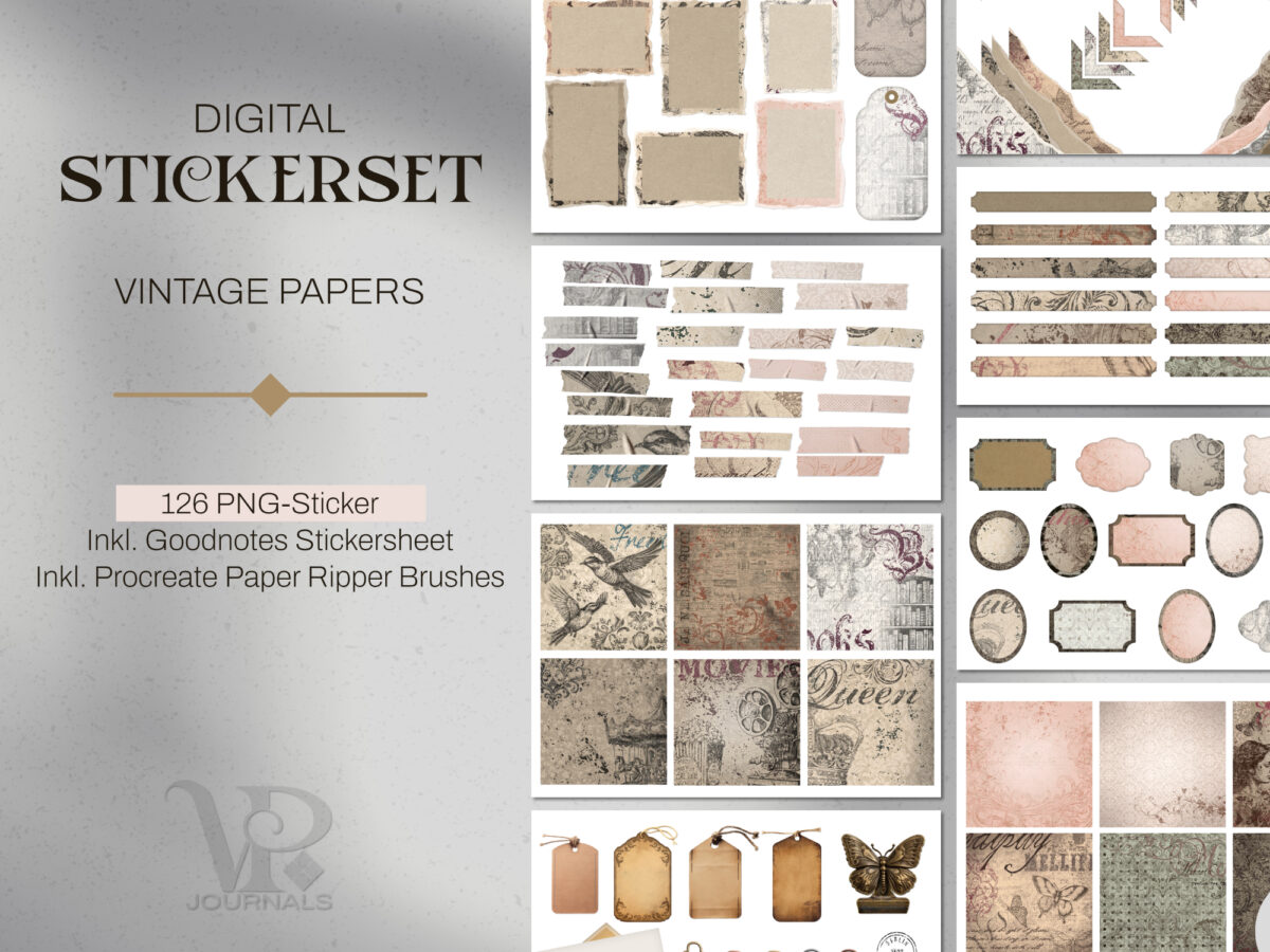 Digitales Stickerset Vintage Papers