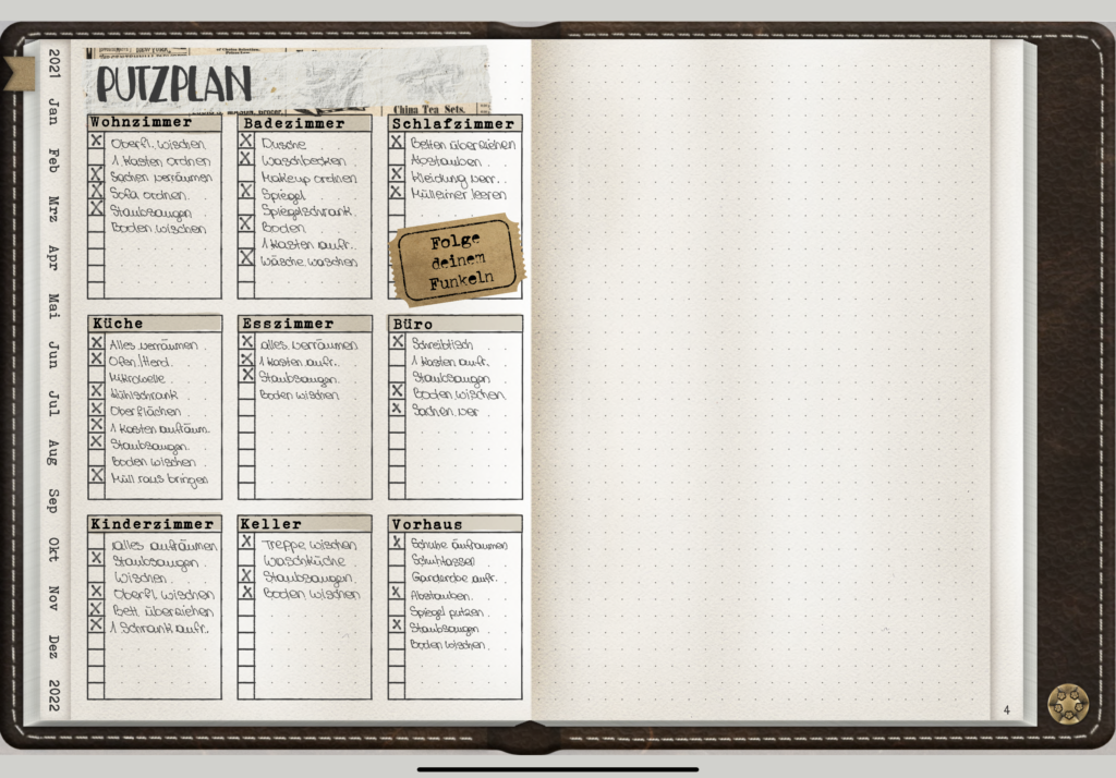 digitales Bullet Journal Putzplan