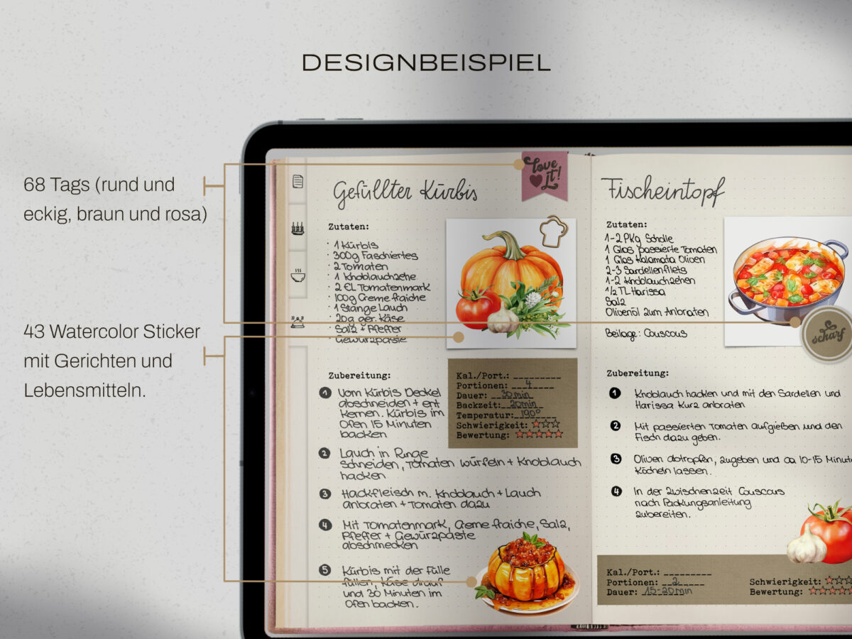 digitales Rezeptbuch pink