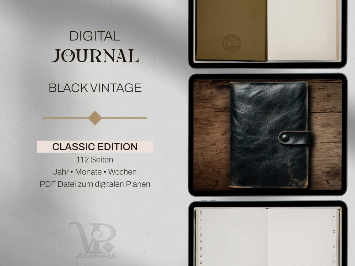 digital Journal Black Vintage CLASSIC by Vintage Piixel Journals