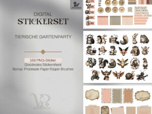 Stickerset Tierische Gartenparty für digitales Bullet Journal